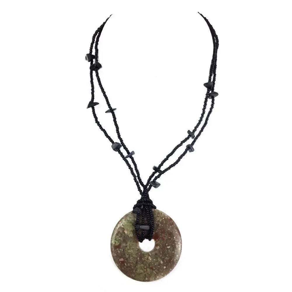Unakite Stone Donut Pendant Necklace